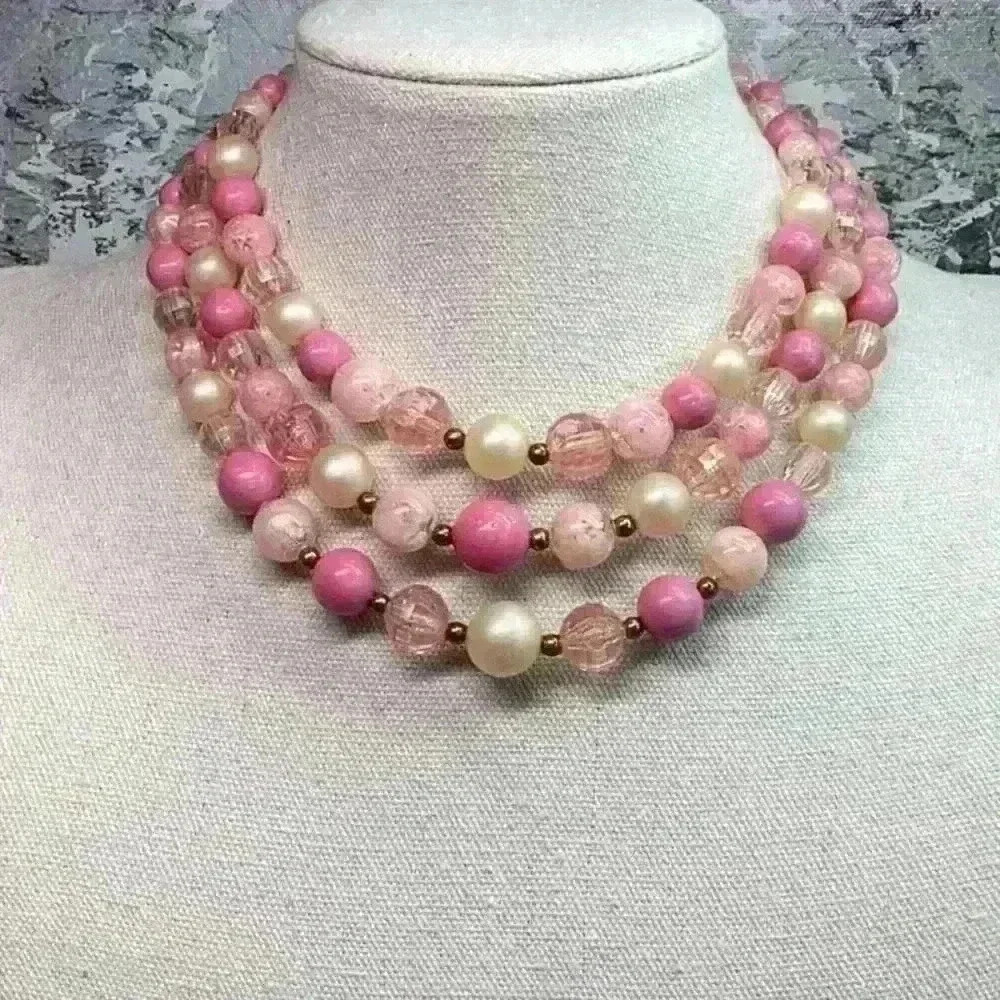 Vintage Pink and Cream 3 Strand Necklace